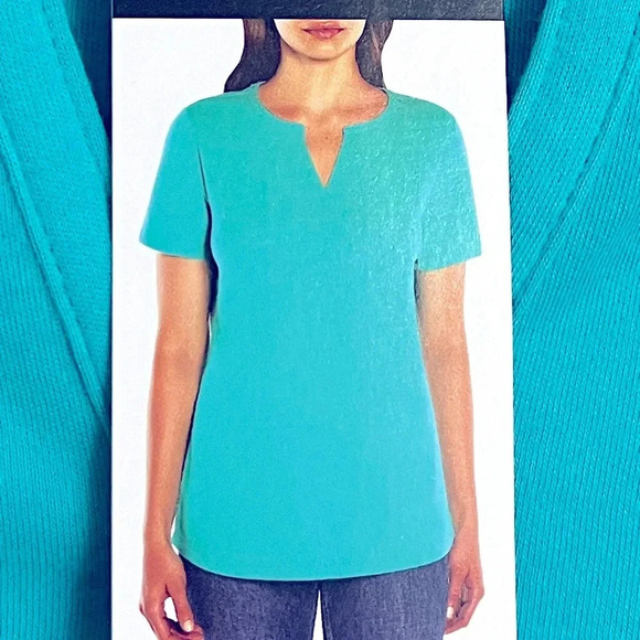 Eddie Bauer Short Sleeve V Neck Cotton Shirt Top Womens Small‎ Turquoise NWT - Picture 2 of 10